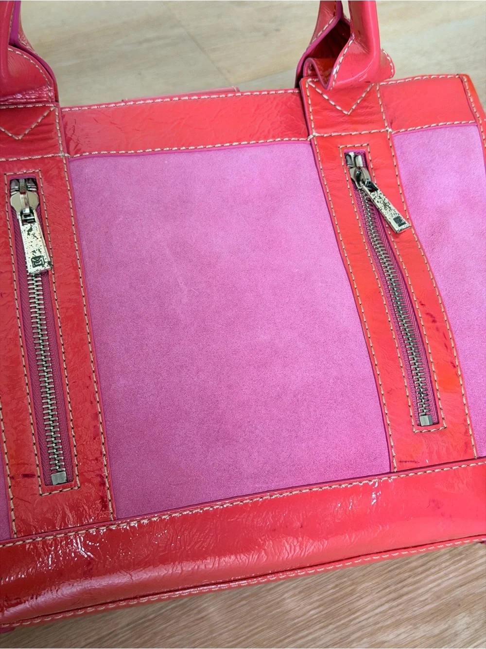RARE Y2K Vintage Michael Kors Pink Suede Aviator Tote Bag Patent Leather Archive